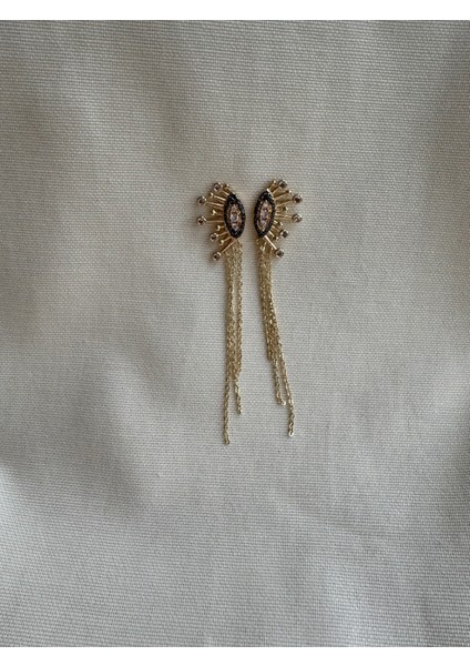 Zincir Sallantılı Taşlı Göz Küpe