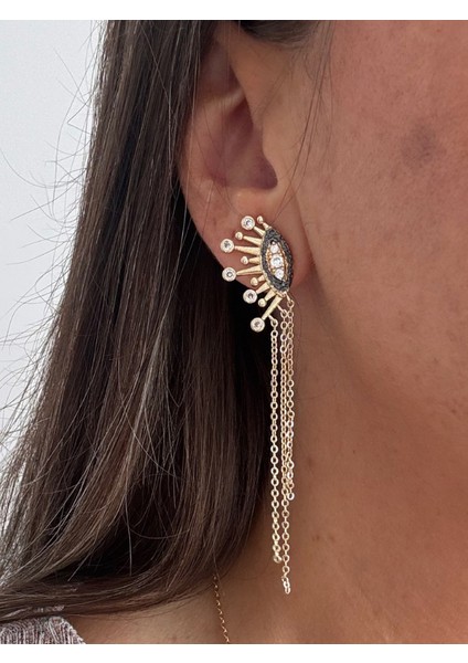 Zincir Sallantılı Taşlı Göz Küpe modelleri