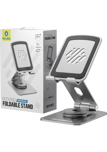 360 Derece Haraketli Yükseklik Ayarlı Rotary Folding Metal Masaüstü Ev Ofis Telefon Tablet Standı Gümüş