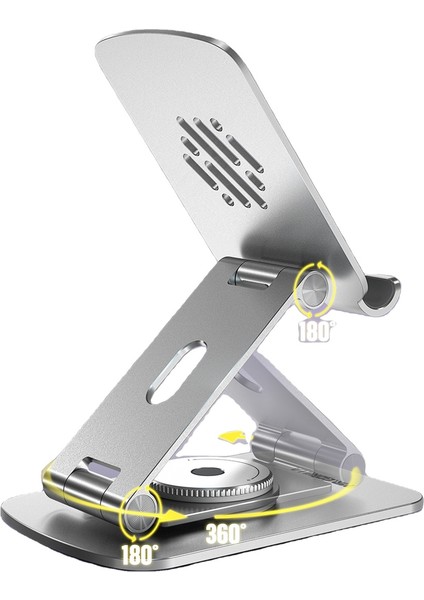 360 Derece Haraketli Yükseklik Ayarlı Rotary Folding Metal Masaüstü Ev Ofis Telefon Tablet Standı Gümüş fiyatları