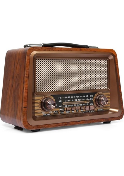 Ahşap Eskitme Görünümlü Bluetooth Hoparlör Mp3 Çalar Müzik Kutusu Nostaljik Radyo