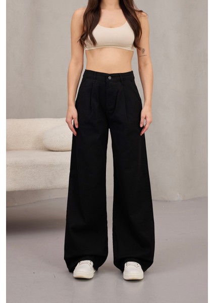 Kadın Yüksek Bel Wide Leg Pileli Palazzo Jeans Pantolon fiyatları