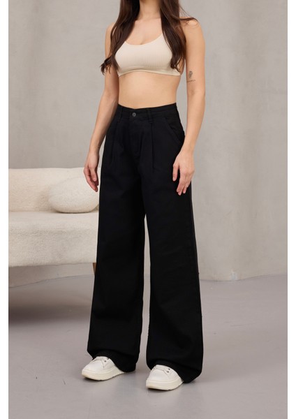 Kadın Yüksek Bel Wide Leg Pileli Palazzo Jeans Pantolon modelleri