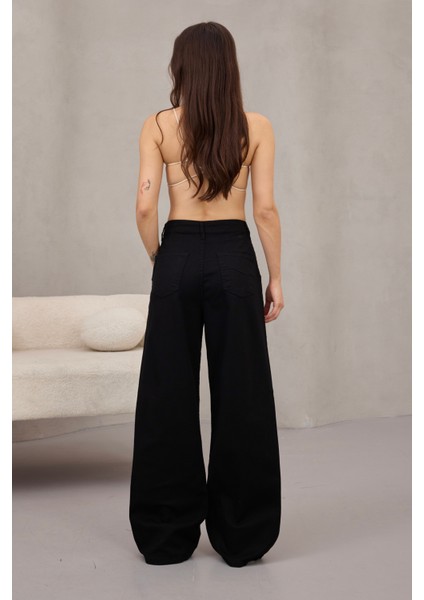 Kadın Yüksek Bel Wide Leg Pileli Palazzo Jeans Pantolon fırsatları