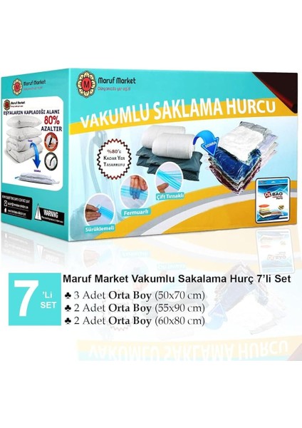 Home Yüksek Kaliteli 7'li Vakumlu Saklama Poşeti Seti-6 (Yastık - Elbise - Battaniye) Vakumlu Hurç 7'li6