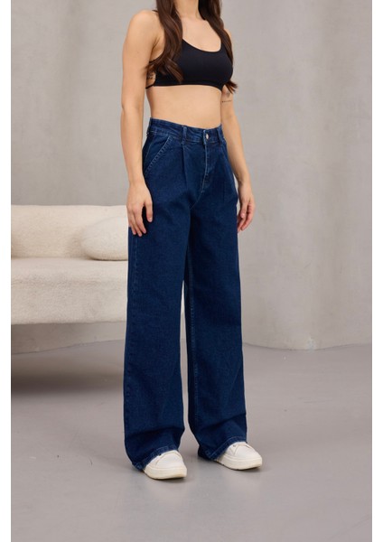 Kadın Yüksek Bel Wide Leg Pileli Palazzo Jeans Pantolon fiyatları