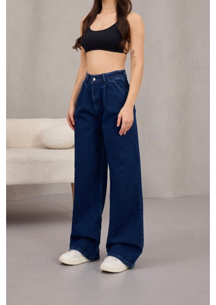 Kadın Yüksek Bel Wide Leg Pileli Palazzo Jeans Pantolon modelleri