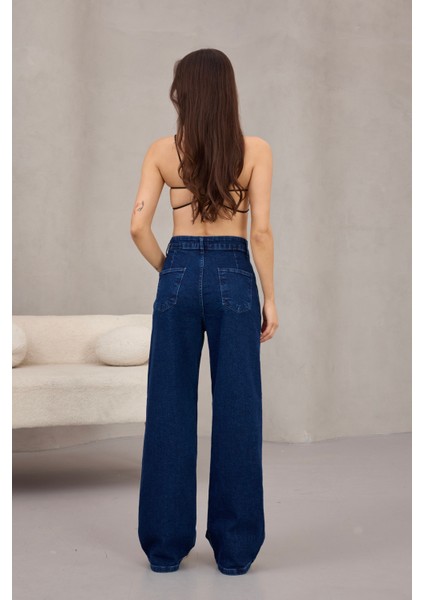 Kadın Yüksek Bel Wide Leg Pileli Palazzo Jeans Pantolon fırsatları