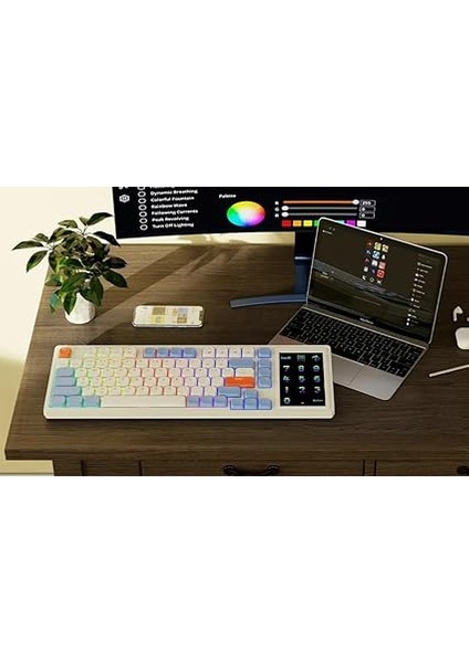 Ajazz AKP815%75 Low Profile Mekanik Klavye, 4.33'' LED Dokunmatik Ekranlı, Programlanabilir Rgb Gasket Kablolu Klavye, 16 Tuşlu Özel Masa Kontrolcüsü (Beyaz Mavi - Brown Switch) fiyatları