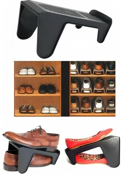 Dolap Içi Dışı Ayakkabı Düzenleyici Plastik Rampa Terlik Ekstra Saklama Istifleme Organizeri Siyah (5) fiyatları