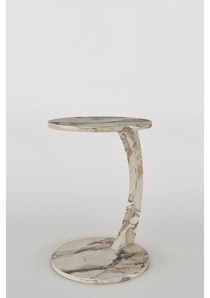 Tekerlekli C Sehpa Koltuk Sehpası Yan Sehpa Zigon Sehpa Servis Sehpası - Beyaz Mermer Desen indirimleri