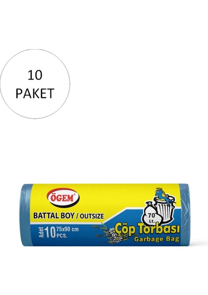 Battal Boy Çöp Torbası 75 x 90 cm 10 Lu Rulo x 50 Paket = 500 Adet (Mavi)
