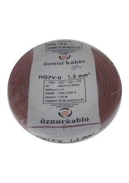 Kablo 1,5 Mm2 Nya Tek Damar Kahve 100M