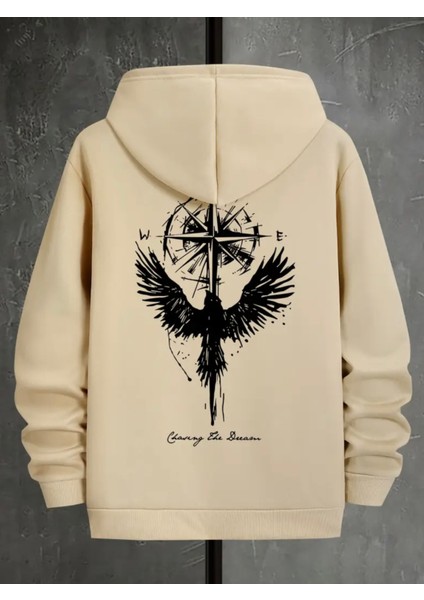 Büyük Beden Özel Tasarım Valhalla Pusulası Sırt Baskılı Süper Oversize Kapüşonlu Erkek Sweatshırt