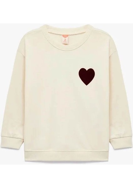 Pamuklu Kalpli Baskılı Bisiklet Yaka Bej Kız Bebek Sweatshirt 6WMG10058AK