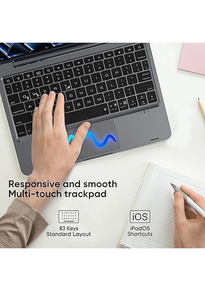 Çıkarılabilir Klavye Kılıfı, iPad Air 11 (M2) 2024, iPad Pro 11 Inç 4th/3rd/2nd/1st ve iPad Air 10.9 Inç 5th / 4. Nesil, Dokunmatik Yüzeyli, 7 Renkli Arka Plan Aydınlatmalı ve Klavye ile Kablosuz modelleri