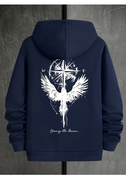 Büyük Beden Özel Tasarım Valhalla Pusulası Sırt Baskılı Süper Oversize Kapüşonlu Erkek Sweatshırt