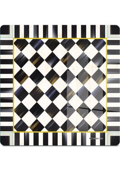 Cam Kesme Tahtası ve Sunumluk Kare Mackenzie Siyah Beyaz Dama Desenli 30X30 cm fiyatları