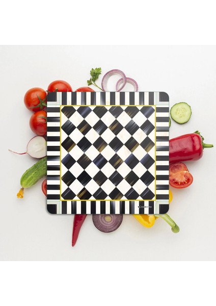 Cam Kesme Tahtası ve Sunumluk Kare Mackenzie Siyah Beyaz Dama Desenli 30X30 cm modelleri
