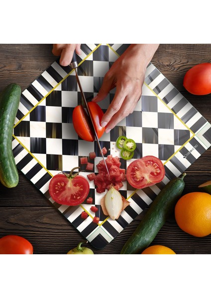 Cam Kesme Tahtası ve Sunumluk Kare Mackenzie Siyah Beyaz Dama Desenli 30X30 cm fırsatları