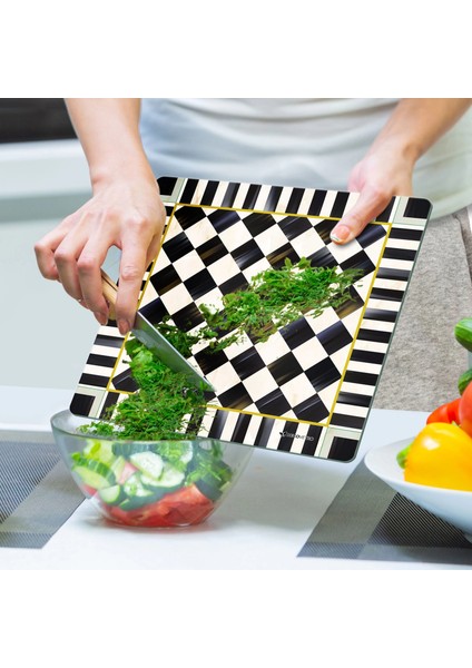 Cam Kesme Tahtası ve Sunumluk Kare Mackenzie Siyah Beyaz Dama Desenli 30X30 cm indirimleri