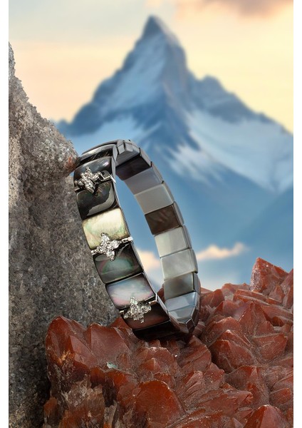 Sedef Doğal Taş Parlak Zirkonlu Roleks 8X11MM Bileklik