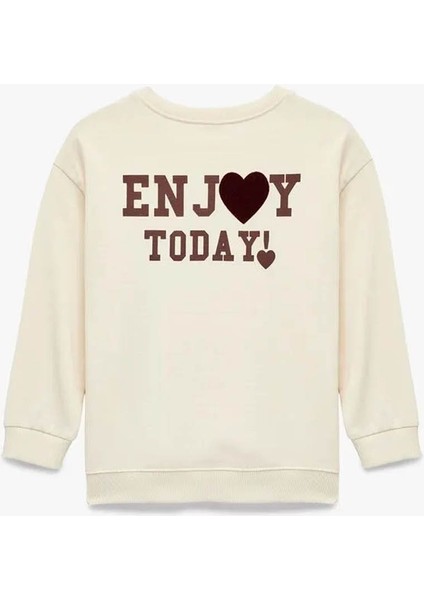 Pamuklu Kalpli Baskılı Bisiklet Yaka Bej Kız Bebek Sweatshirt 6WMG10058AK fiyatları