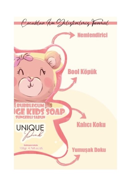 Nemlendirici ve Bubblegum Kokulu Pembe Süngerli Çocuk Sabunu 135GR. fiyatları