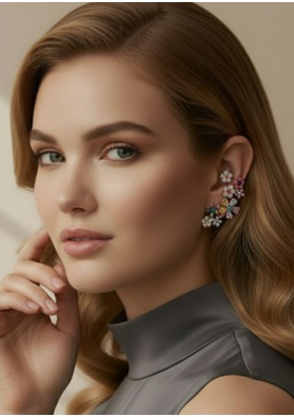 -Zarif Renkli Çiçekli Küpe