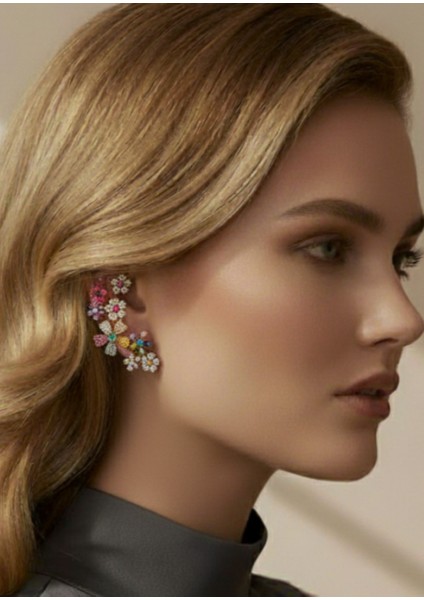 -Zarif Renkli Çiçekli Küpe fiyatları