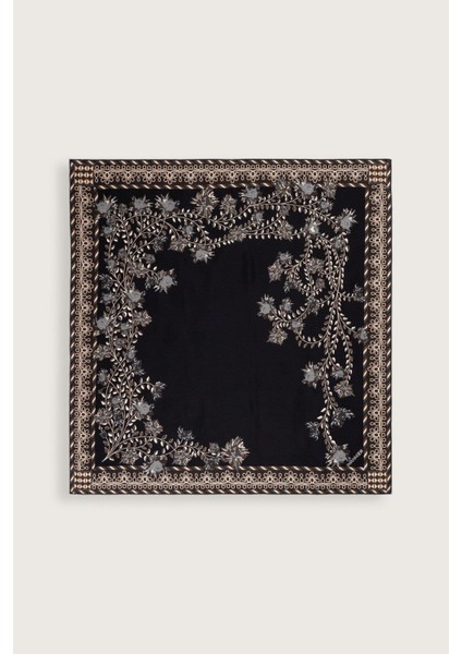 Şakayık Siyah-Gri Tivil Ipek Eşarp 90X90 fiyatları