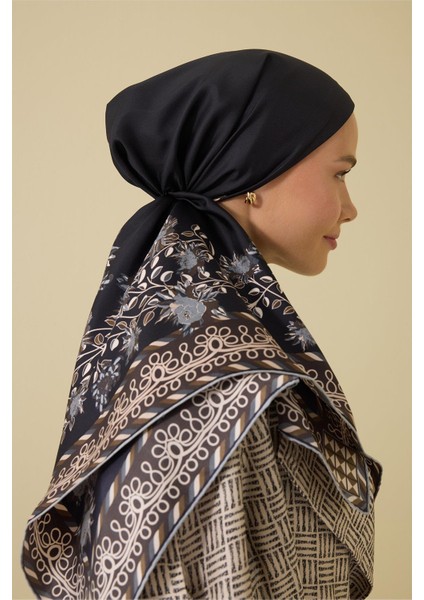 Şakayık Siyah-Gri Tivil Ipek Eşarp 90X90 modelleri