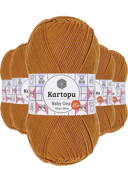 5 Adet Baby One Tüylenmeyen El Örgü Ipi Yünü Hardal K1854