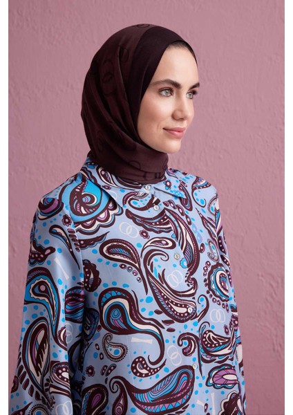 Zincir Kare Kahverengi Pamuk Ipek Şal 70X210