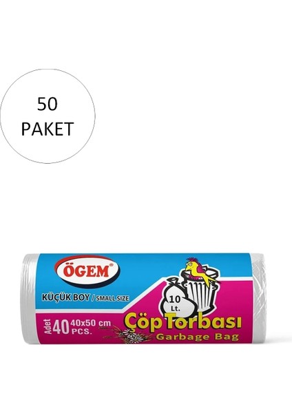 Küçük Boy Çöp Torbası 40 x 50 cm 40 Lı Rulo x 50 Paket = 2.000 Adet (Şeffaf)