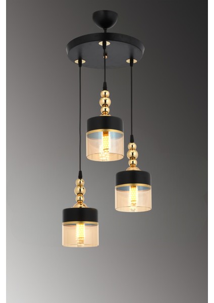 Oslo 3’lü Sarkıt Avize Bal Siyah Camlı Modern Dekoratif Aydınlatma fiyatları