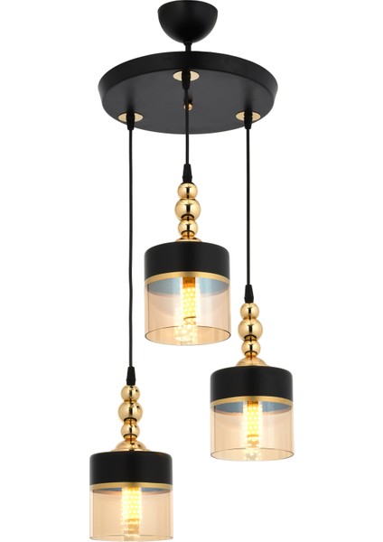 Oslo 3’lü Sarkıt Avize Bal Siyah Camlı Modern Dekoratif Aydınlatma modelleri