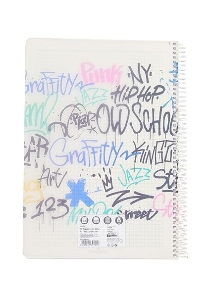 Grafiti Desenli Spiralli Defter, A4, 120 Yaprak, 70G Kağıt, Kareli, Dayanıklı Kapak, Kolay Açılan Spiral Cilt, Şık ve Kullanışlı Tasarım fiyatları