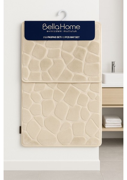 2\'li Taş Puffy Klozet Takımı - Yıkanabilir Kaymaz Dot Taban - 60X100 cm 50X60 cm