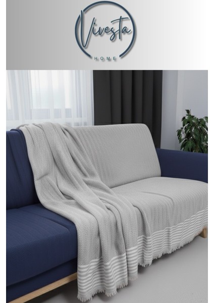 Pamuk Kumaş Püsküllü Koltuk Örtüsü 170X210 cm – Yumuşak Dokulu, Şık ve Dekoratif Kanepe Şalı