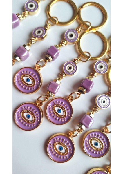 Hediyelik 10'lu Nazar Boncuklu Mor Anahtarlık (Boyu 10,5 Cm) Kurumsal Hediyelik - Öğretmenler Günü Hediyesi modelleri