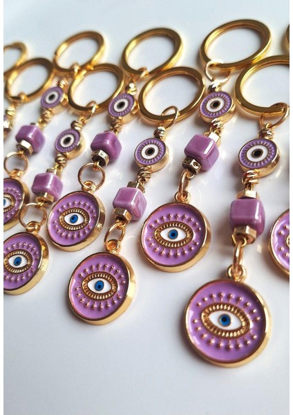 Hediyelik 10'lu Nazar Boncuklu Mor Anahtarlık (Boyu 10,5 Cm) Kurumsal Hediyelik - Öğretmenler Günü Hediyesi fırsatları