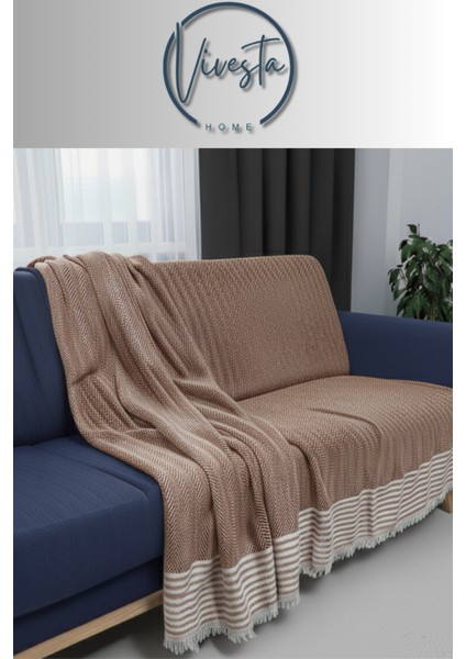 Pamuk Kumaş Püsküllü Koltuk Örtüsü 170X210 cm – Yumuşak Dokulu, Şık ve Dekoratif Kanepe Şalı