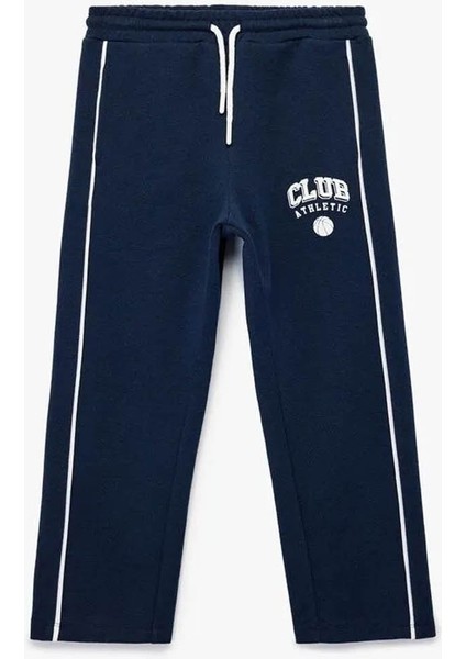 Cepli Beli Bağlamalı Çizgili Baskılı Loose Fit Lacivert Erkek Çocuk Eşofman Altı 6WKB40006TK