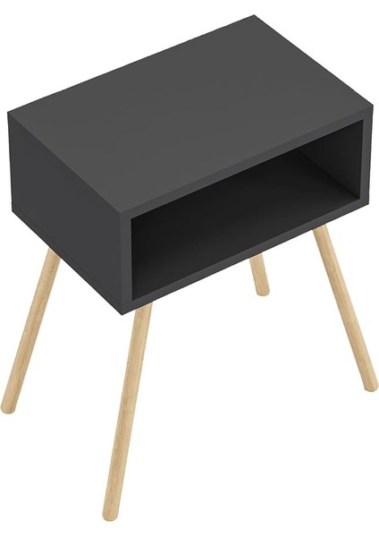 Ahşap Ayaklı Raflı Komodin - Antrasit Gri indirimleri