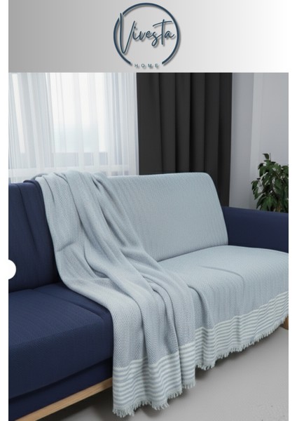 Pamuk Kumaş Püsküllü Koltuk Örtüsü 170X210 cm – Yumuşak Dokulu, Şık ve Dekoratif Kanepe Şalı