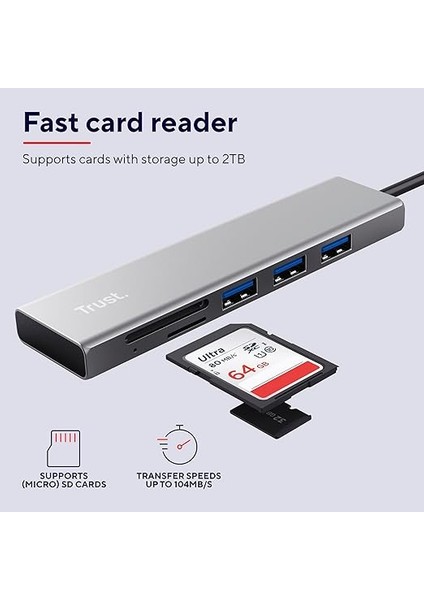 Halyx Hızlı Usb-C Hub ve Kart Okuyucu, USB 3.2 Gen 1, Sd ve Mikro Sd Kart Okuyucu 104 Mbit/s, (Mikro) Sd, Sdhc ve Sdxc, 2 Tb, Pc, Macbook, Chromebook, Laptop fırsatları
