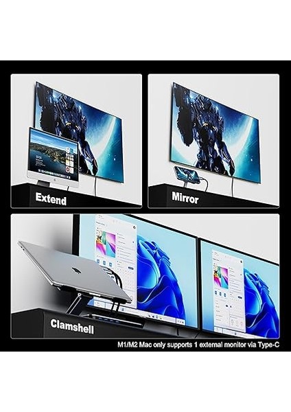 USB C - HDMI 3 Ayaklı Kablo [4K@60Hz, Alüminyum Kabuk, Naylon Örgülü], Thunderbolt 3/4/5 iPhone 15 Pro/max, MacBook Pro/air 2023, iPad Pro, Surface Book 2, Galaxy S23 ve Daha Fazlası ile Uyumlu modelleri