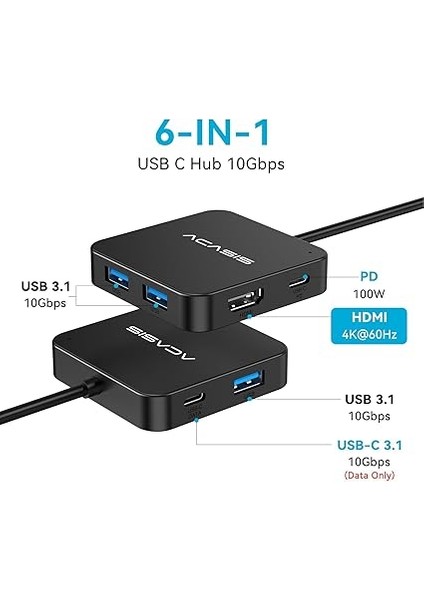 USB Hub, USB C Hub, USB Hub 3.0, 4K Hdmı, Pd 100W, 3 USB A 3.0 Portu, 1 Type-C 3.0 Portu, USB Dağıtıcı Adaptör, Macbook, Mac Mini, Surface Pro, Xps, Dizüstü Bilgisayar ve USB C Cihazları Için (0,5 Ft) fiyatları