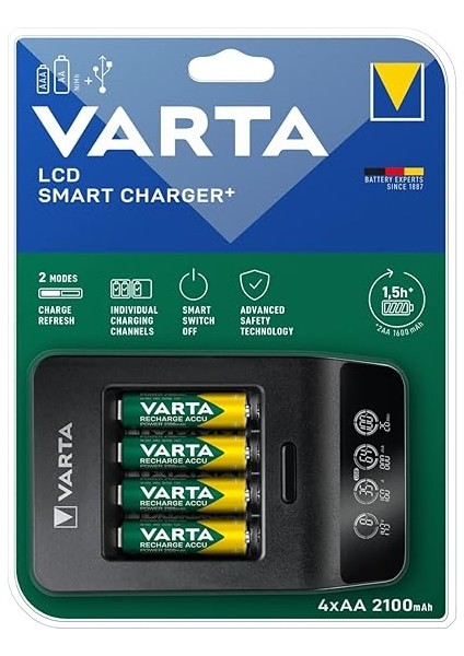 Akü Şarj Cihazı, 4 x Aa 2100 Mah Dahil, Şarj Edilebilir Aa/aaa, LCD Smart Charger+ Için, Tek Yuvalı Şarj, 2 Mod: Şarj, Tazeleme modelleri
